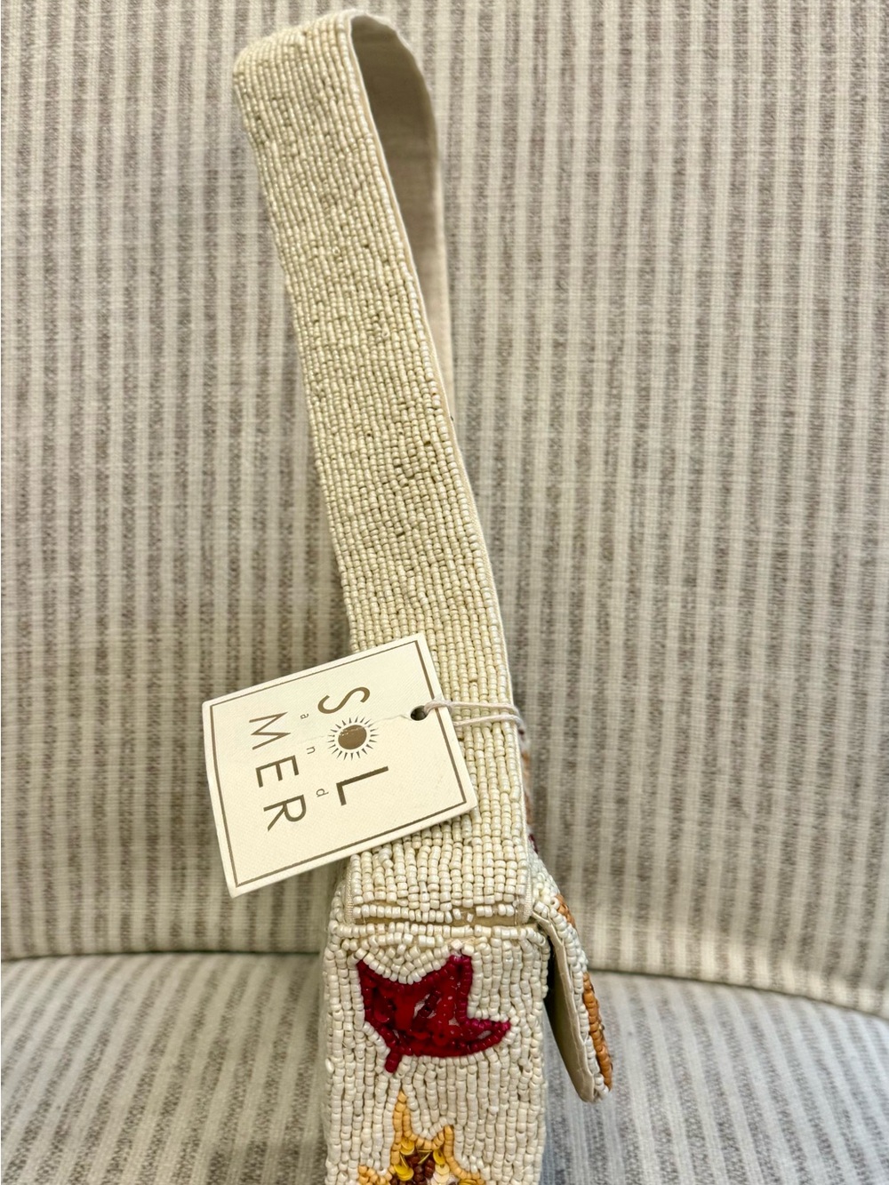 Sol and Mer Cream Beaded Shoulder Bag with Floral Leaf Embroidery #Fall #leaves - Picture 6 of 8